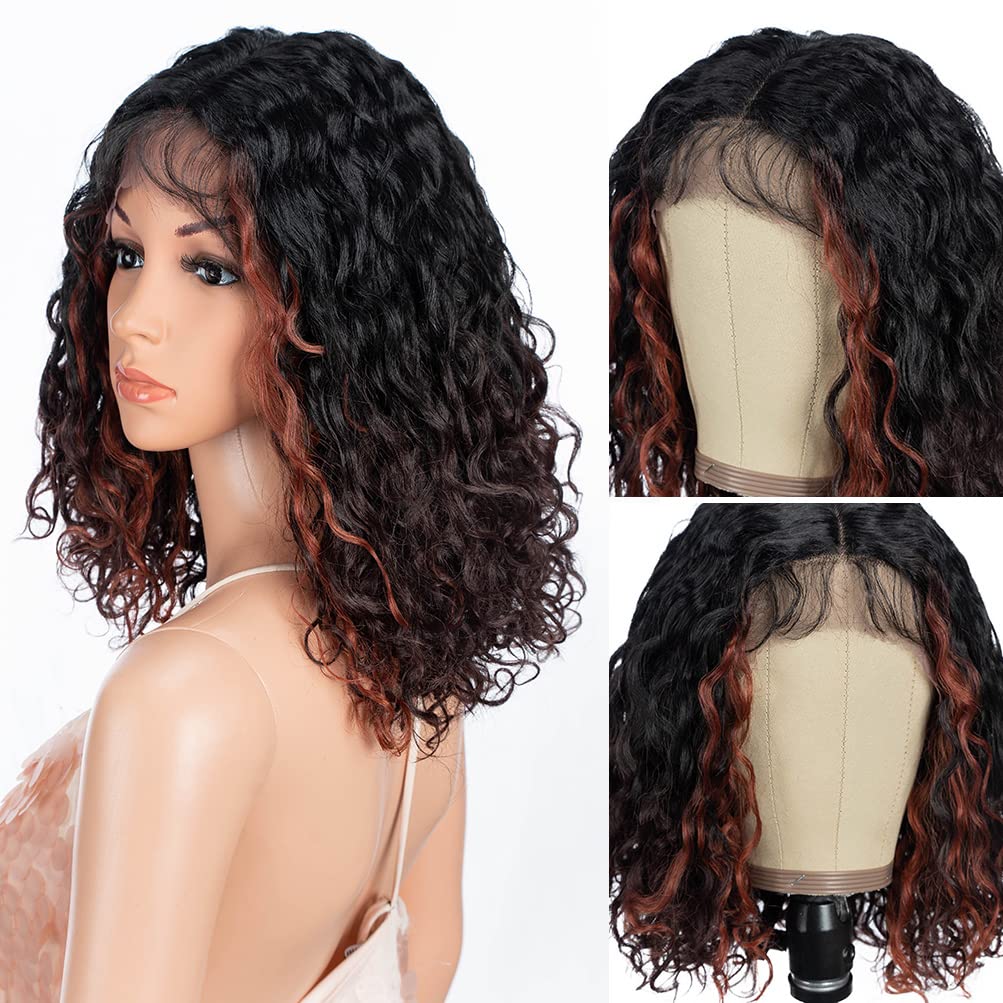 Style Icon Short Curly Wavy Wig Middle Part Lace Front Wig Synthetic BIO & VEGETAL Fiber Wig (13 Inches, BTHL1B/350)
