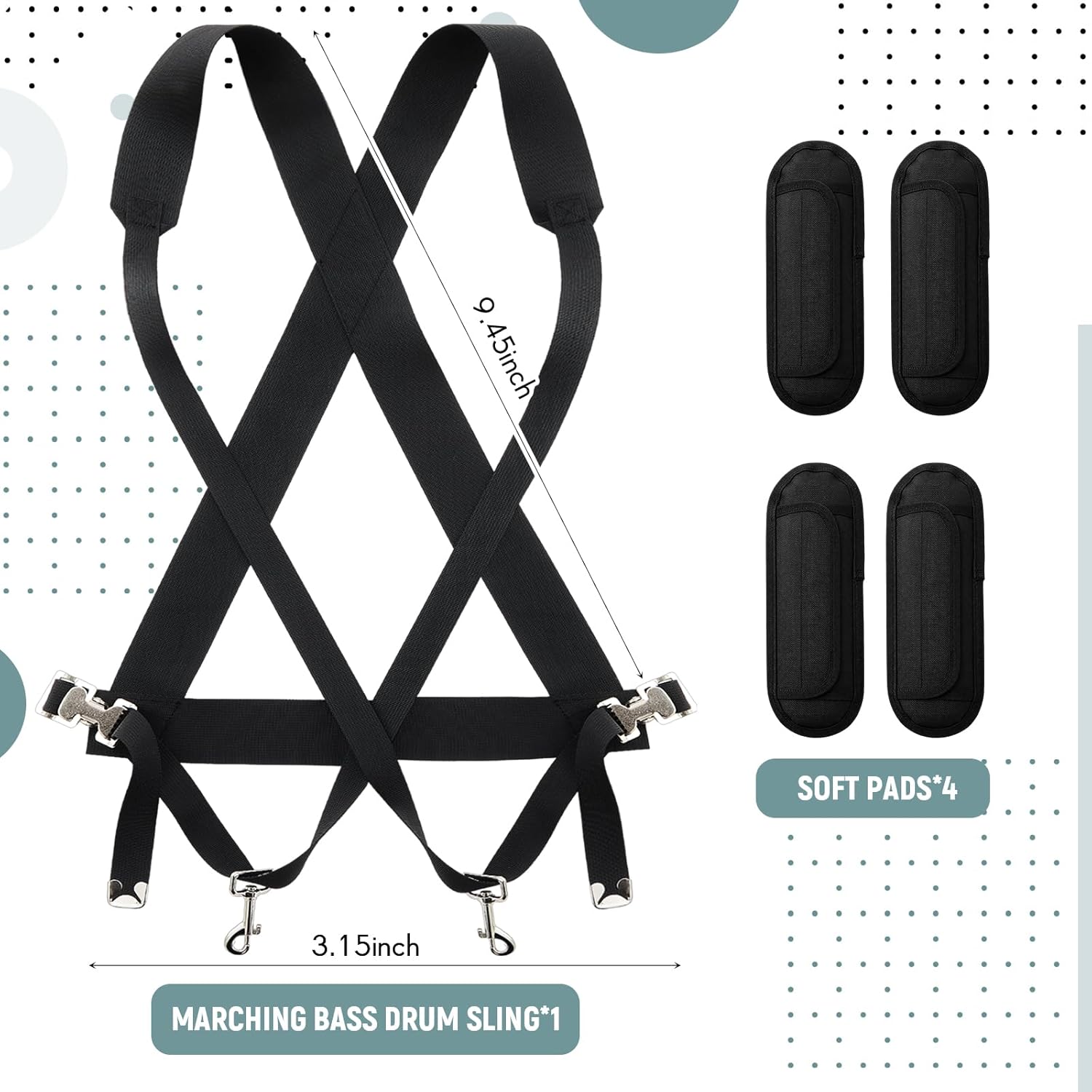 Suncalla Parade Marching Bass Drum Sling with Soft Pads Marching Band Straps for Band Practice Concerts Performances
