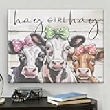 Farmhouse Cow Wall Art Decor Country Funny Cow Canvas Print Poster Painting Pictures Cows Artwork Framed for Home Bathroom Bedroom Wall Decoration 8x10 Inch