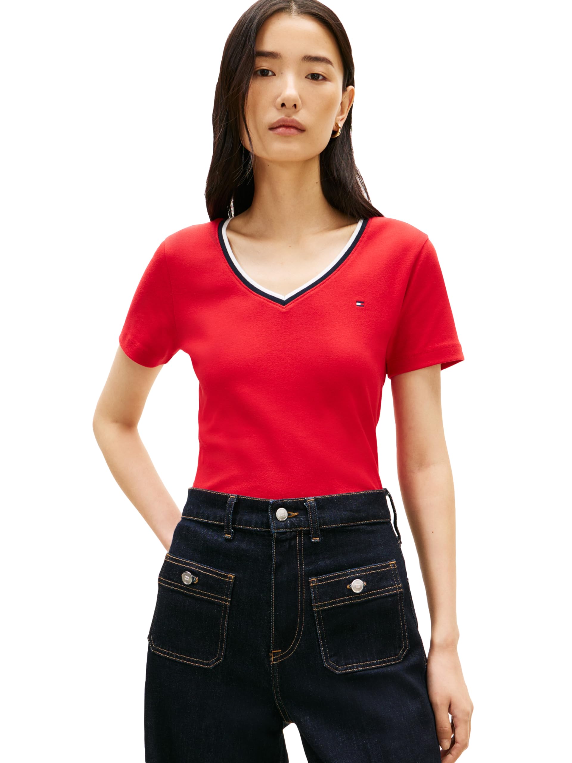 Women's Basic Short Sleeve Cotton V-Neck T-Shirt