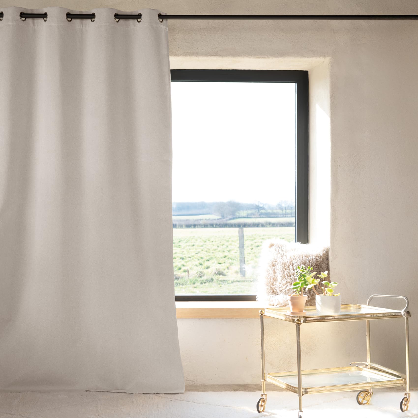 QABANE Home Maison - Rideau d'ameublement occultant Double Face Polyester Ivoire 135x180 cm
