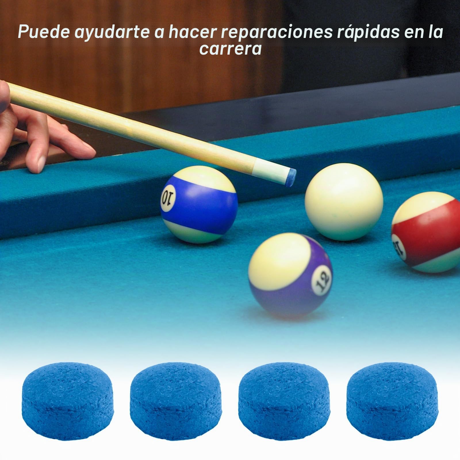 50 puntas de repuesto para taco de billar, 10 mm, de piel, puntas de repuesto para billar, accesorios para taco de billar (azul, con 2 recortadoras)