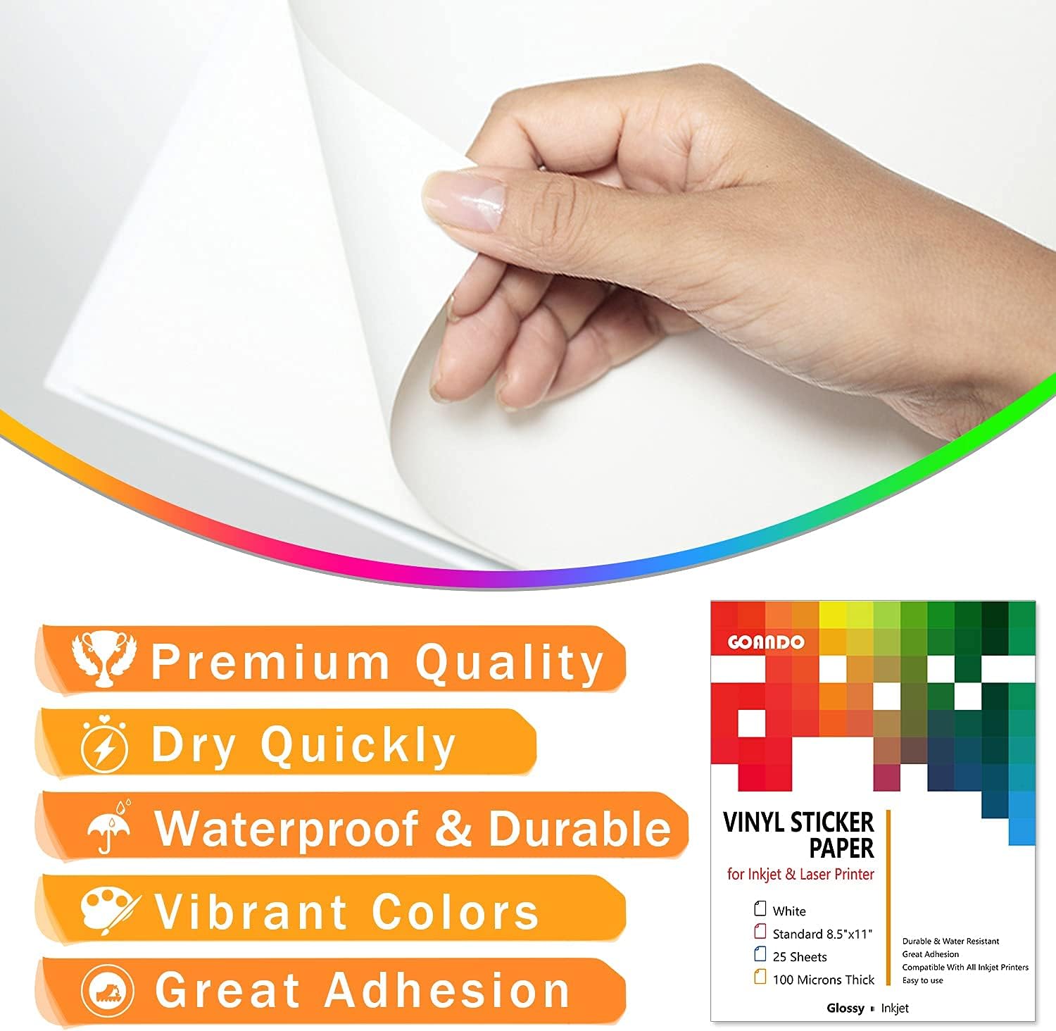 Sticker Paper for Inkjet Printer Glossy Printable Vinyl Sticker Paper 25 Self-Adhesive Sheets Label Paper Waterproof Decal Paper for Inkjet or Laser Printer Standard Size 8.5"x11" : Office Products