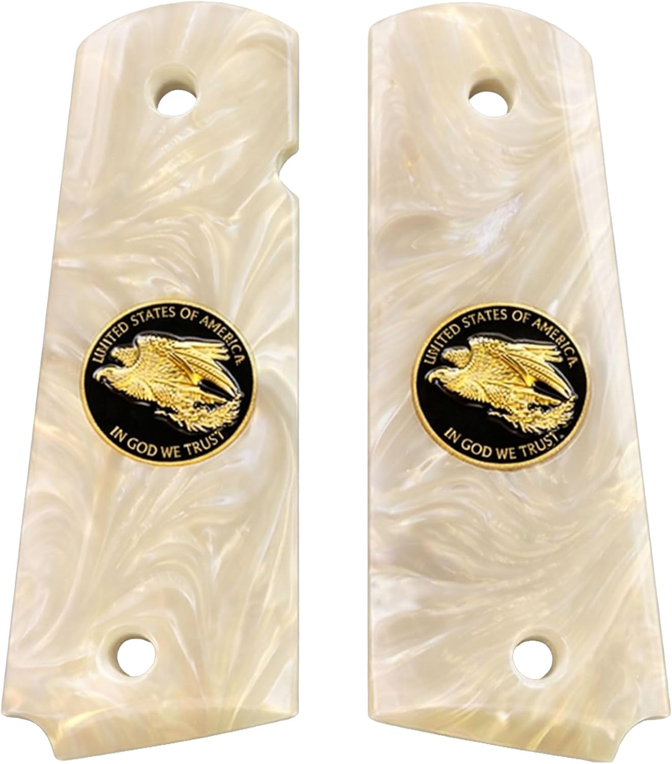 Premium Gun Grips Full Size 1911 Grips Pearl w/Black and Gold Eagle Gov. & Clones Taurus, S&W, Springfield, Rock Island