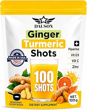 Ginger Turmeric Supplements, 100g/100 Shots of Turmeric Ginger Powder Boosted with Orange, Curcumin, Vitamin C, D & Zinc for Joint, Gut, Keto & Immune Support   Health Drink