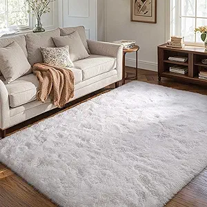White Rugs for Bedroom Fluffy 4x6 ft Living Room Rug Non-Slip Area Rugs Shag Carpet for Nursery Kids PlayRoom Dorm Office Indoor Modern Plush Carpets Teens