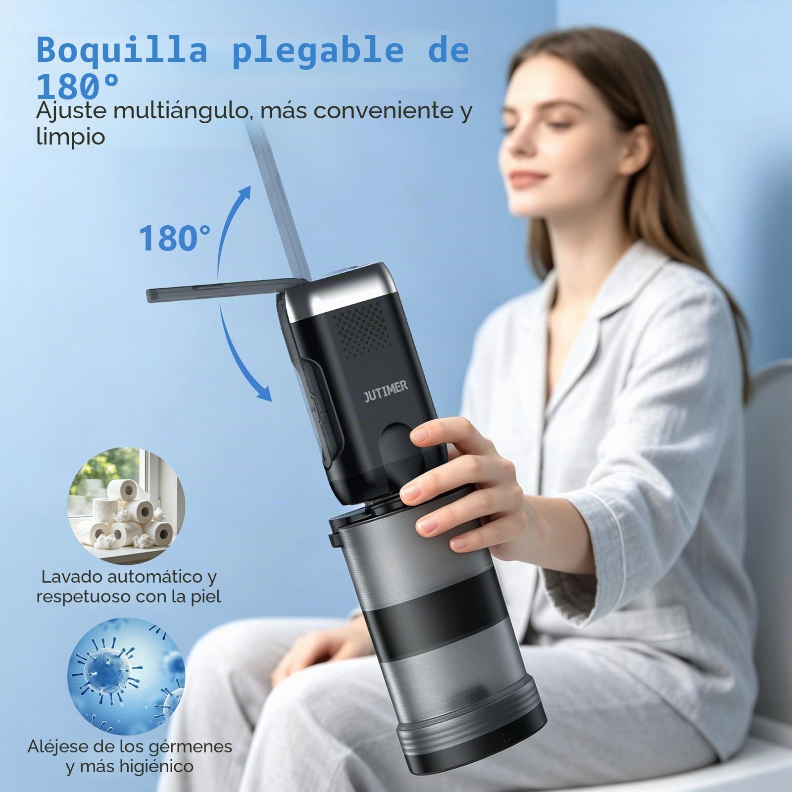 Bidé Portátil Eléctrico – Set 2 en 1 (640ml) con Boquilla 180°, Recargable USB, Impermeable IPX6 – Bidé de Viaje para Higiene Íntima, Postparto, Camping y Cuidado Perineal – Negro