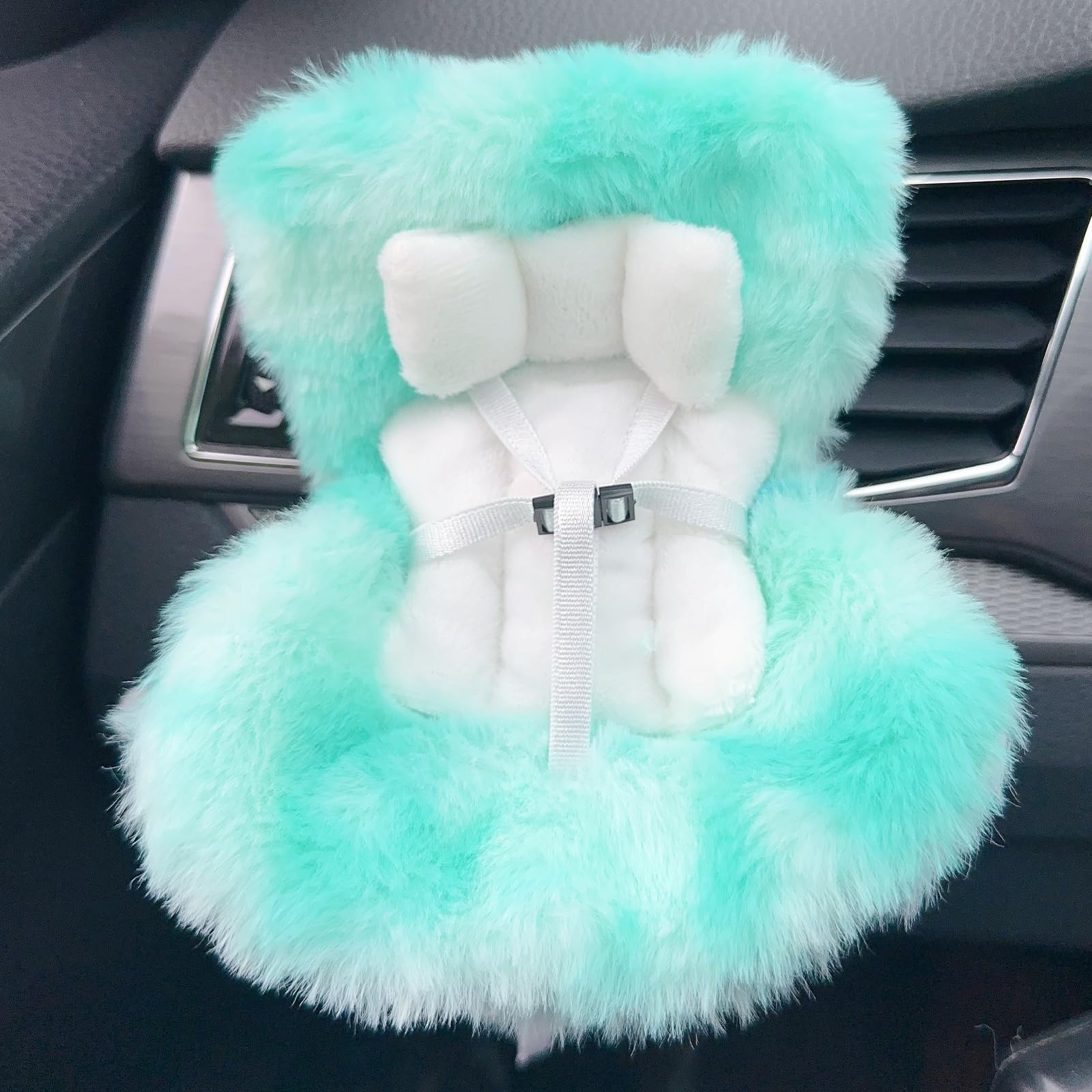 SwiftServ Doll Car Seat for 17cm Blind Box Dolls, Also Fits Most 10–20cm (4-8inch) Dolls, with Air Vent Clip & Desktop Stand, Cute Car Ornament for Collectors (Mint Green Ombre​)