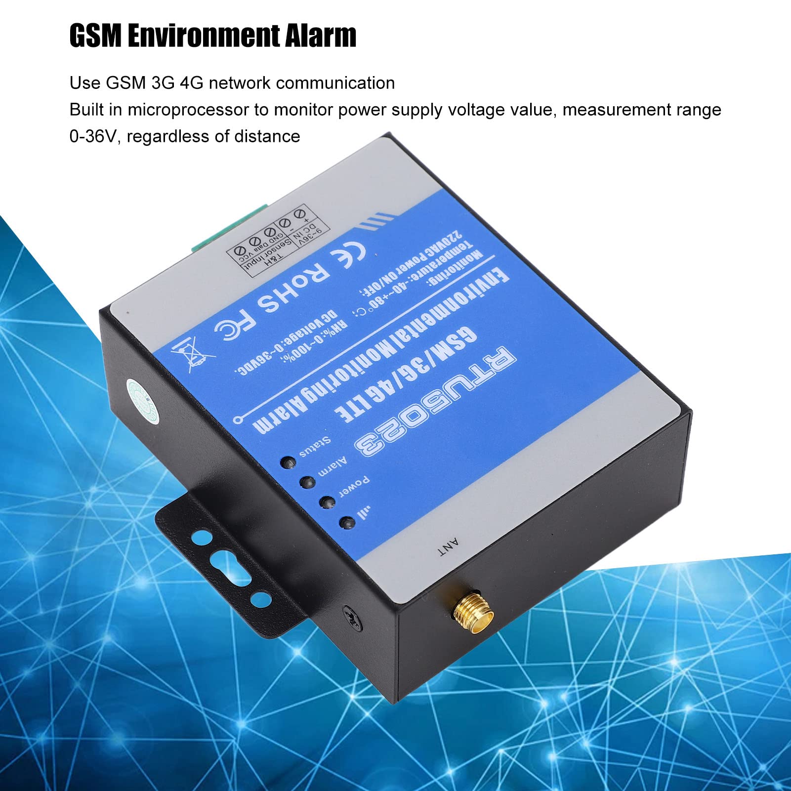 Alarma Ambiental GSM 3G 4G LTE Smart RTU5023 Monitoreo de Cortes de Energía Batería Recargable Alarma de Temperatura y Humedad para Acuarios Domésticos (Enchufe de la UE 4GL-E)