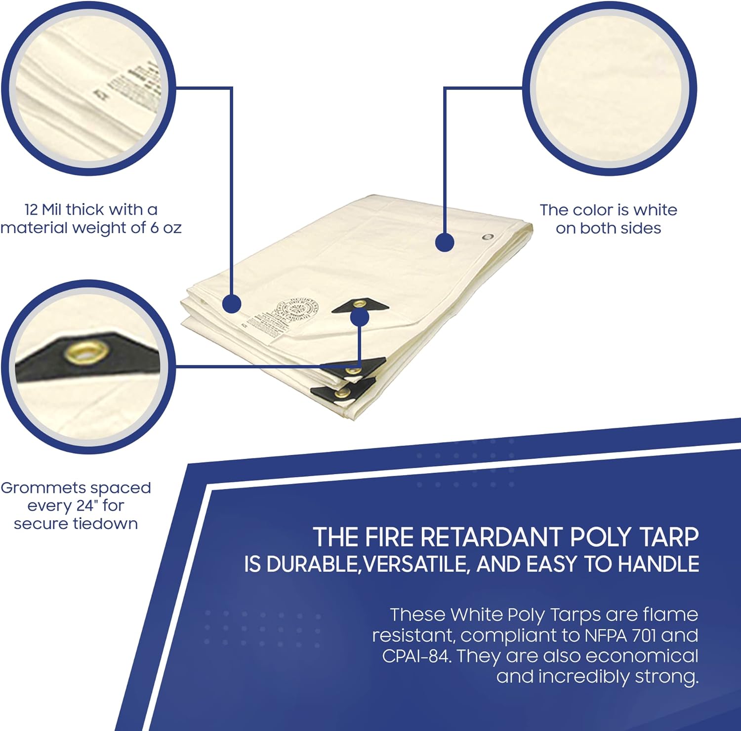 Tarps Now 30x40 Feet Fire Retardant Poly Tarp |12 MIL Heavy Duty Waterproof Cover |Rip and Tear Proof Plastic Tarp with Rustproof Aluminum Grommets & Reinforced Edges |Ideal for Camping - White