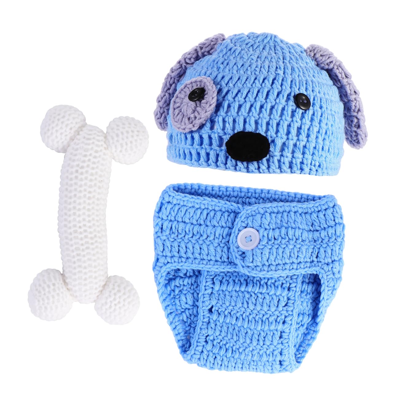 VALICLUD 3-teiliges -hundekleidungsset Photoshooting Accessoires Clothes Gestrickte Foto-Requisiten Kostüm Für Neugeborene Kleidung in Welpenform Blue