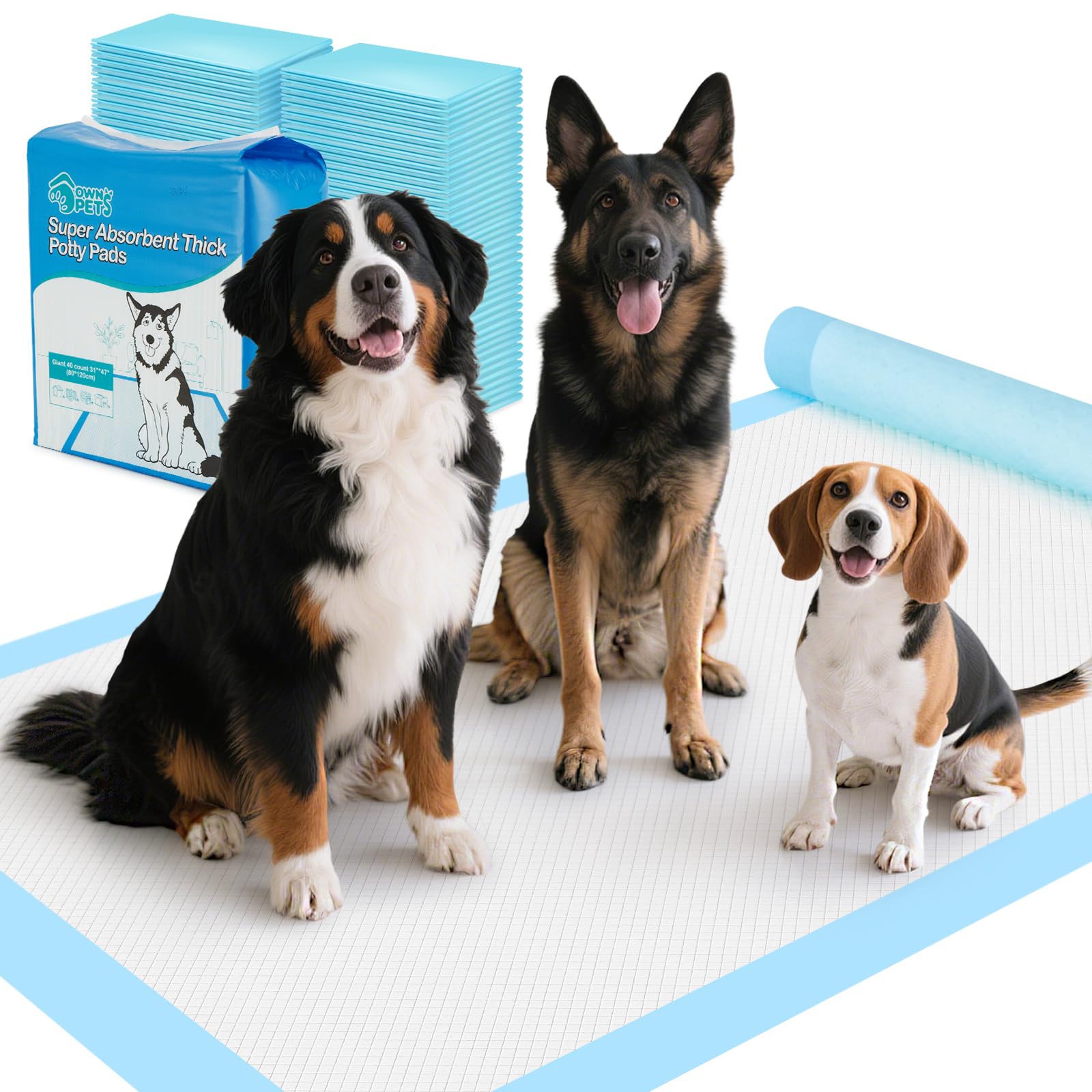 Ownpets Extra Large Dog Training Pad,120 x 80cm, 40 count Leak-Proof 6-Layer Pet Potty Training Pads Pee Pads with Quick-Dry Surface for Pets, Puppies, Adult, Sick & Aging Dogs