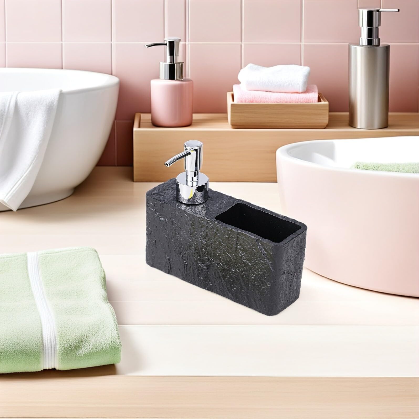 ABOOFAN Dispenser di Sapone per Cucina in Resina con Porta Spugna per Piatti Erogatore Liquido per Lavello da Cucina Organizzatore per Detersivo per Piatti