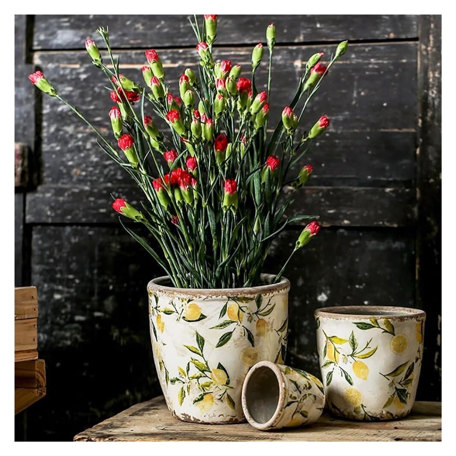 Doniczki na rośliny, ceramiczne doniczki na rośliny ogrodowe i sukulenty. Donice na rośliny z pęknięciami w stylu "used look", prezenty dla miłośników roślin (żółte, z otworem)