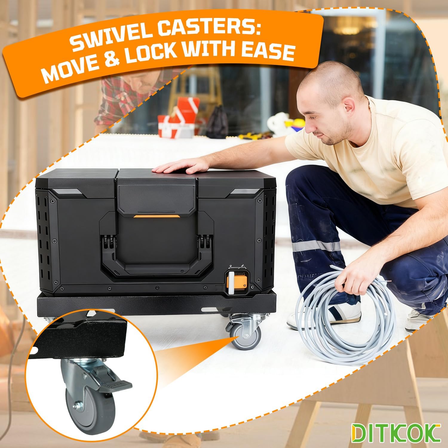 Heavy Duty Metal Tool Box Dolly for ToughBuilt StackTech, Metal Rolling Utility Cart for ToughBuilt Toolbox, Black Tool Box Cart with Lockable Wheels for Workshop & Garage (No Toolbox)