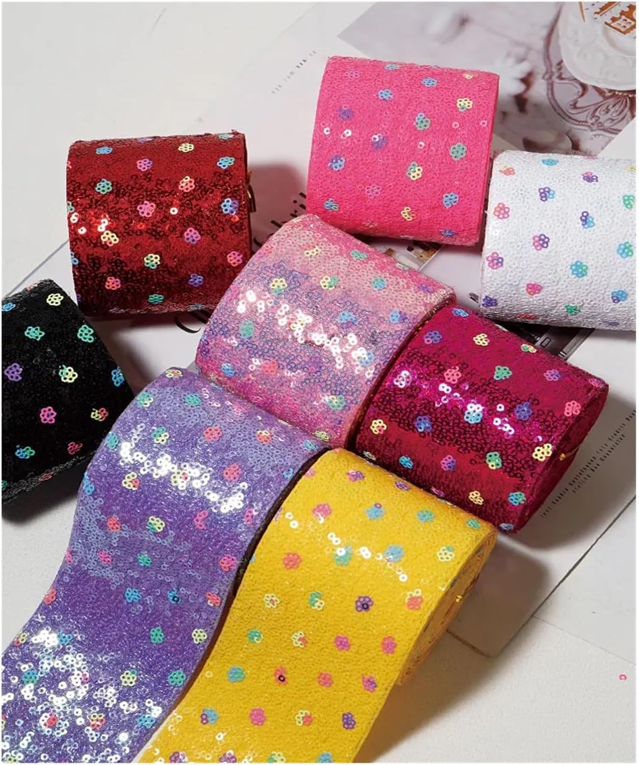 5 Yards Sequin Ribbon 75mm 3'' 38mm for Hairbows DIY Holiday Sewing Accessories(Color8,38mm 25yards)
