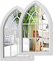 Vista 12 de ZEXUIRU 2 piezas de espejo de pared arqueado para ventana, espejo de acento rústico de granja, espejo de entrada con marco de madera para sala