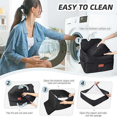 Miniatura 5 de Asiento de automóvil para perros pequeños, asientos elevadores de espuma viscoelástica con cojín grueso para perros medianos de menos de 35 libras,