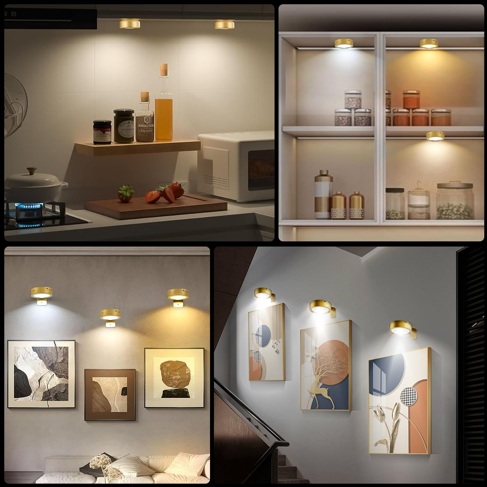 3 Pezzi Luce per Quadri a Batteria Telecomando, Lampada da Parete con Telecomando, Illuminazione Dell'Immagine Senza Fili, Ricaricabile USB Lampada da Muro, Dimmerabile, per Quadri, Vetrine