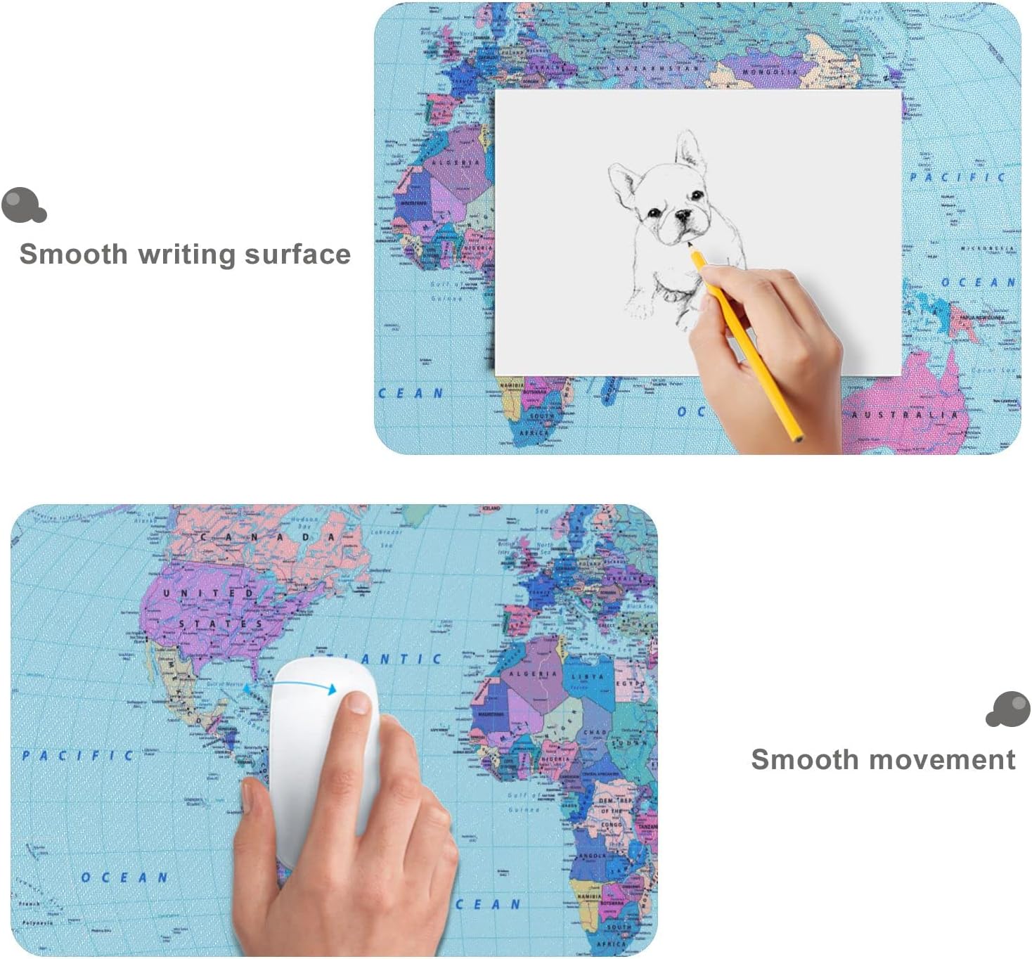 Colored World Map Large Mouse Pad, Gaming Mouse Pad Extended Computer Keyboard Mouse Pads Non-Slip Desk Mat for Office Home Game, 35.4 x 15.7 inch