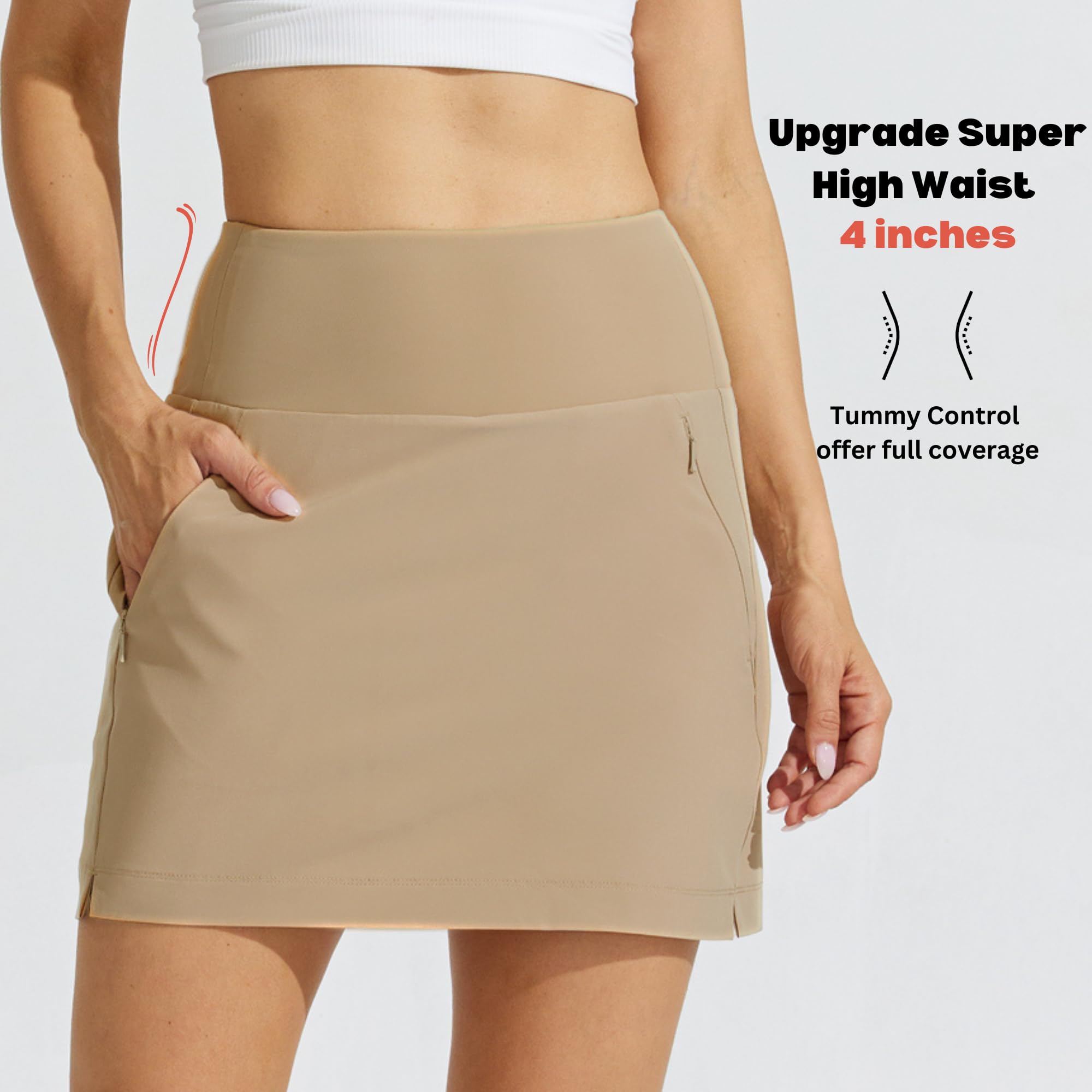 Willit Faldas de golf para mujer, con bolsillos con cremallera, cintura alta, elásticas, de secado rápido, para tenis, estilo casual