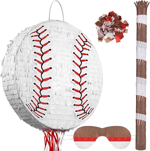 Piñata de béisbol con bate con los ojos vendados para fiesta de cumpleaños, piñata de papel de softbol, bolas deportivas, confeti, béisbol,