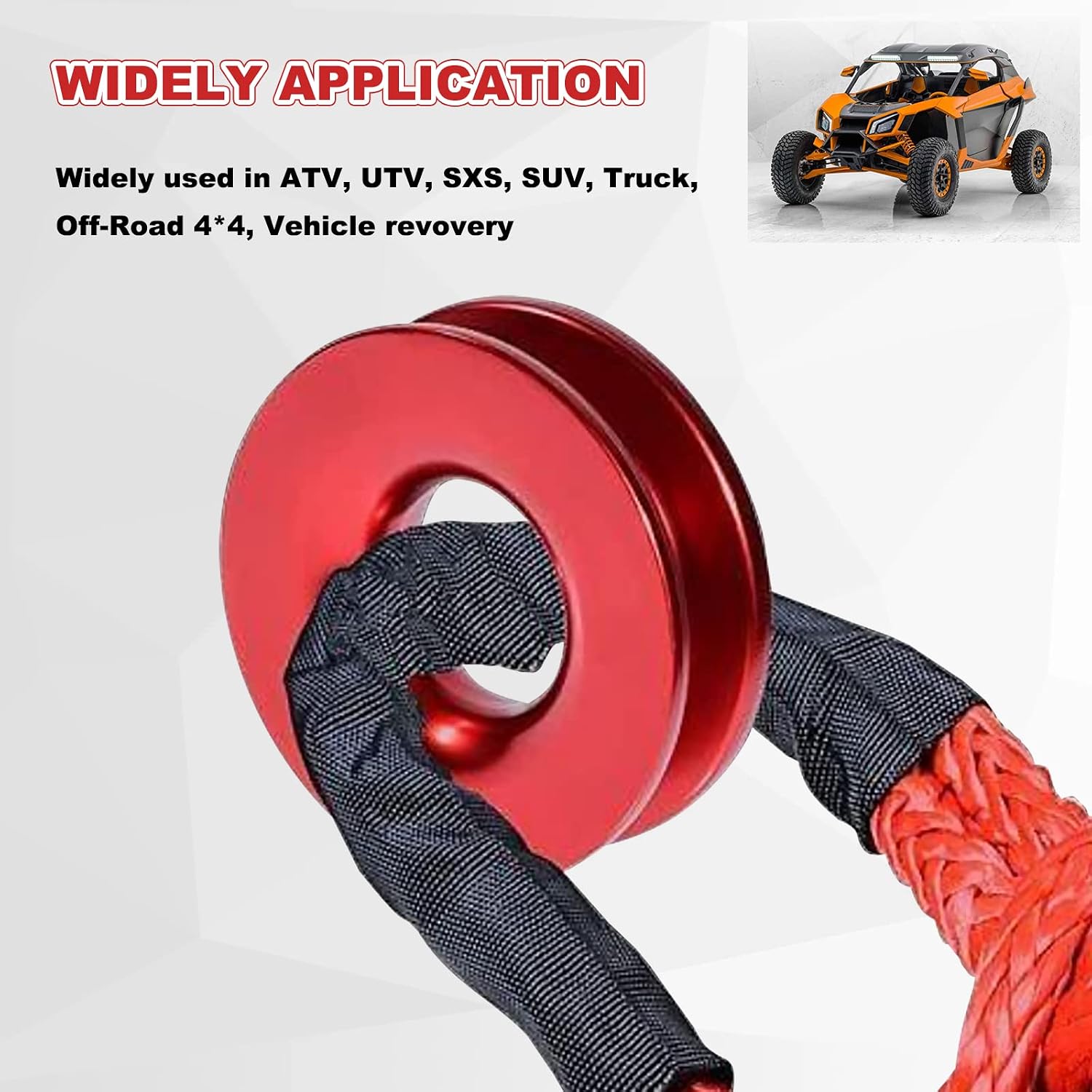RULLINE Winch Snatch Recovery Ring Compatible with Soft Shackle ATV UTV SUV Truck Off-Road Vehicle Towing Rcovery Snatch Block (41000lbs，Red)