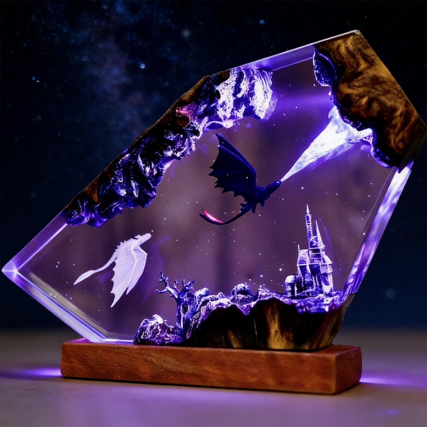 3D Dragon Resin Lamp,Epoxy Night Light with USB, Multi-Color LED Crystal Decor for Bedroom Desk, Handmade Unique Gifts for Father Men Husband Boyfriend Kids (15 * 10cm)