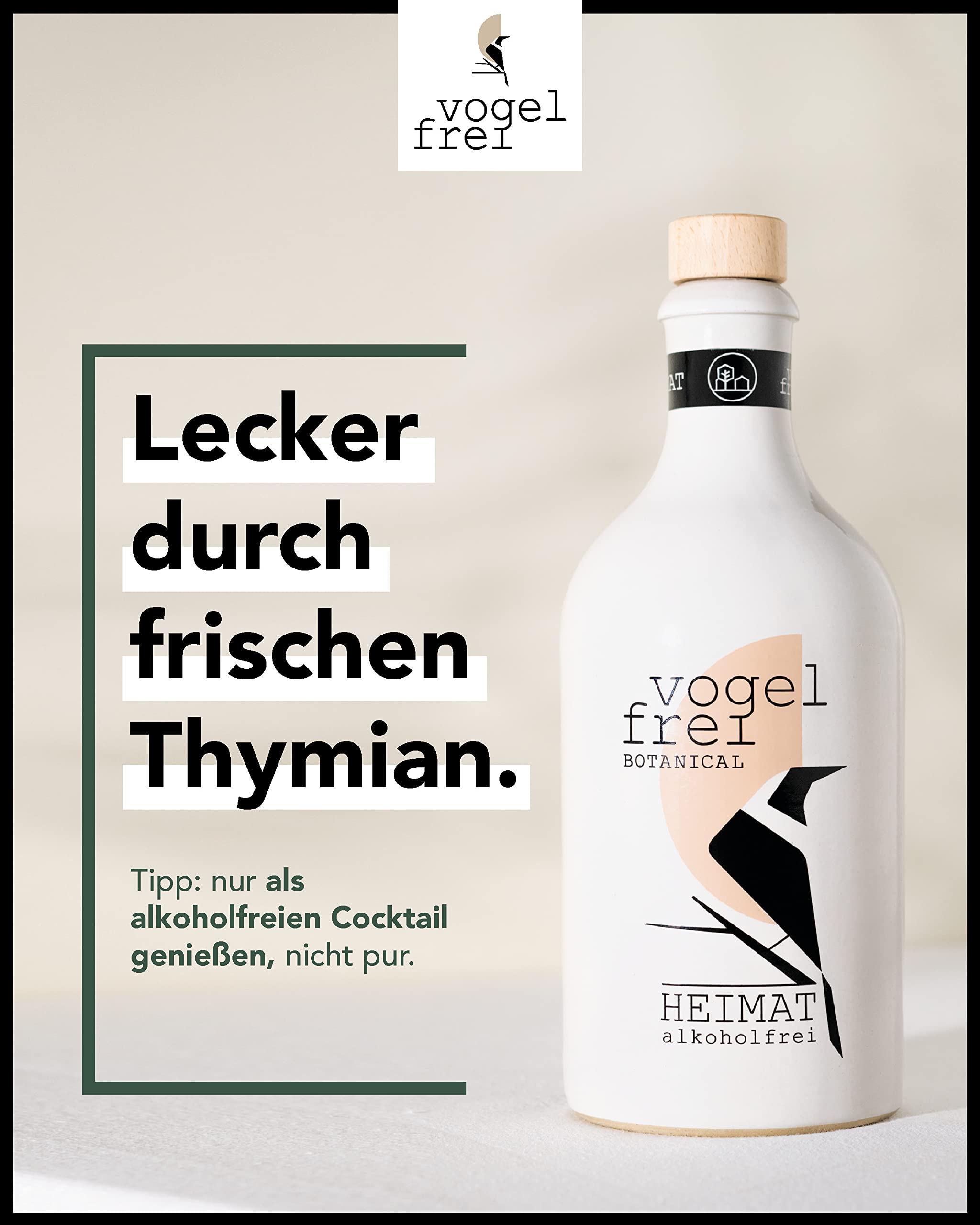 VOGELFREI BOTANICAL alkoholfreie Alternative 0,0% - 21 mediterranen Botanicals aus der HEIMAT Dry Gin Destille mit Zitrone, Thymian und Wacholder -alkoholfreie Cocktails Drinks (500ml)