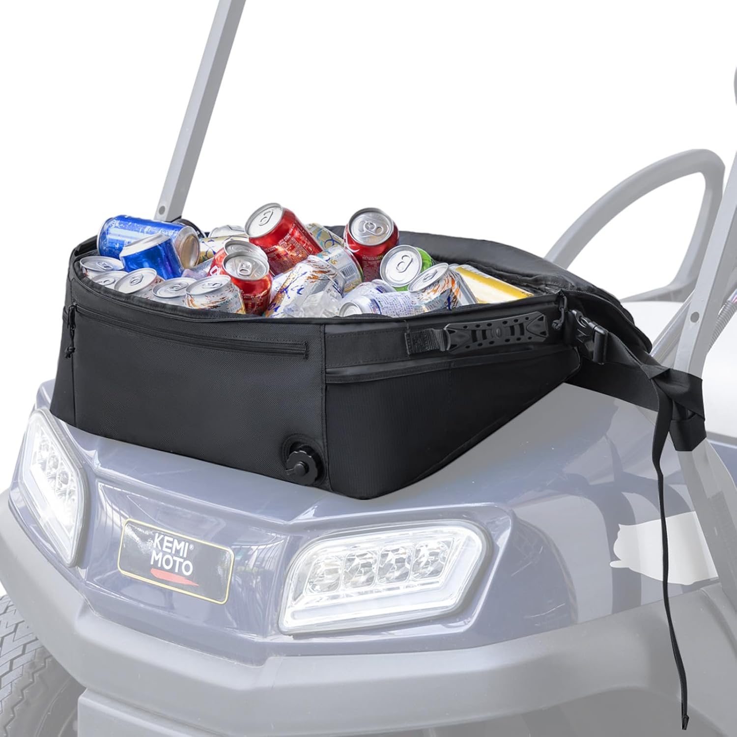 KEMIMOTO Golf Cart Cooler Bag, Fits 20-30 11oz Cans, Insulated with Drain Plug, Reflective Finish, Handy Pockets, Golf Cart Accessories Gifts for Golfers Men, Compatible with EZGO Club Car