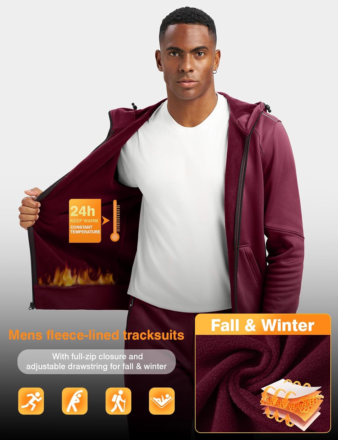 TBMPOY Mens Fleece Lined Hooded Tracksuits Sweatsuits 2 Piece Sets Winter Thermal Jogging Track Sweat Suits Warm Up Outfits - Image 3