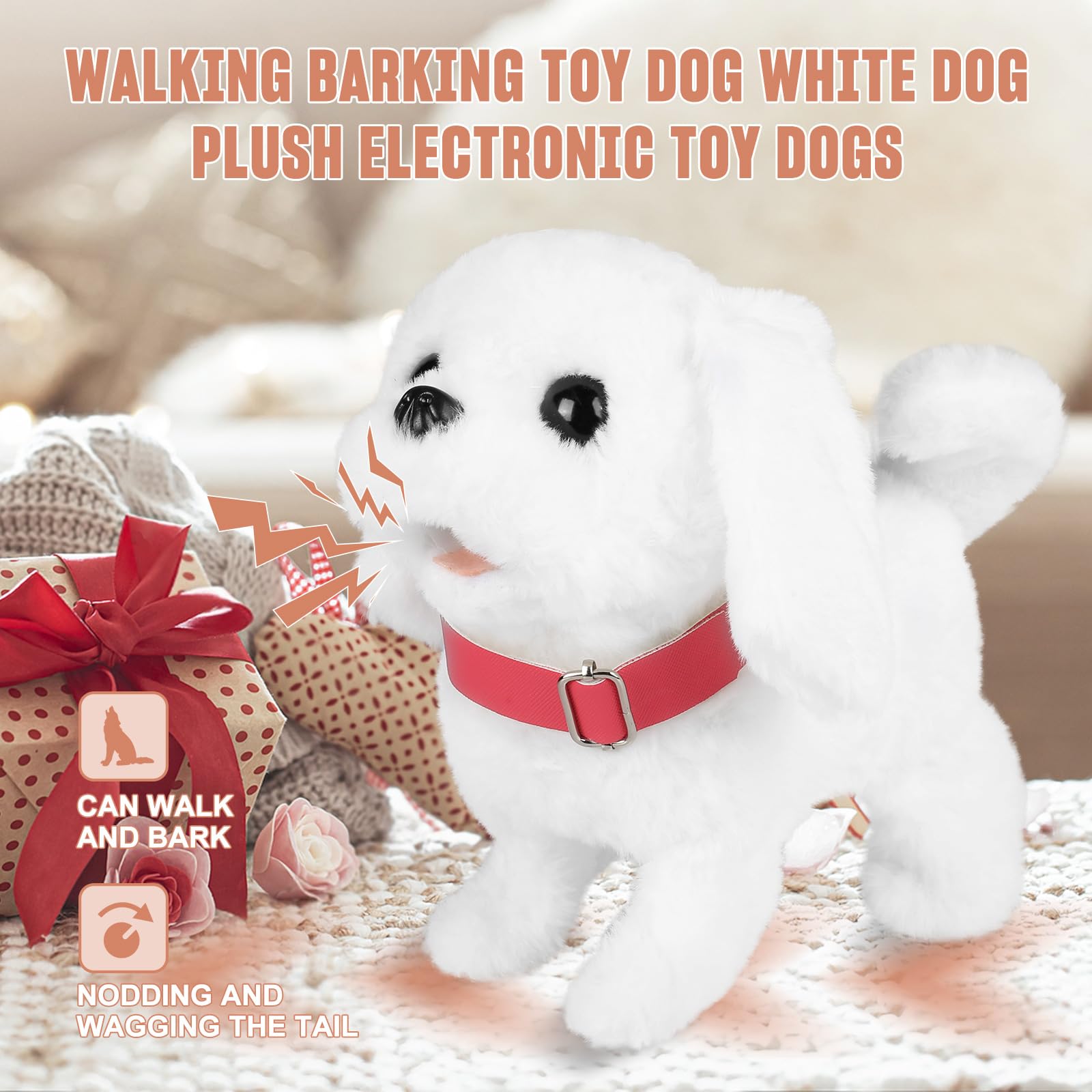 Amazon.com: SdeNow Walking Barking Toy Dog White Dog Plush Electronic Toy  Dogs with Collar Sticking Out Tongue Wagging Nodding Plush Puppy Dog  Interactive Toys for Kids : Toys & Games