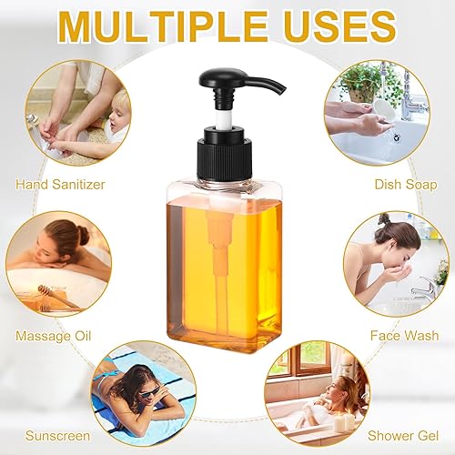 Miniatura 4 de Domensi Botellas de viaje de 3.4 onzas, botellas dispensadoras pequeñas, botellas de champú y acondicionador, botellas cuadradas vacías de plástico,