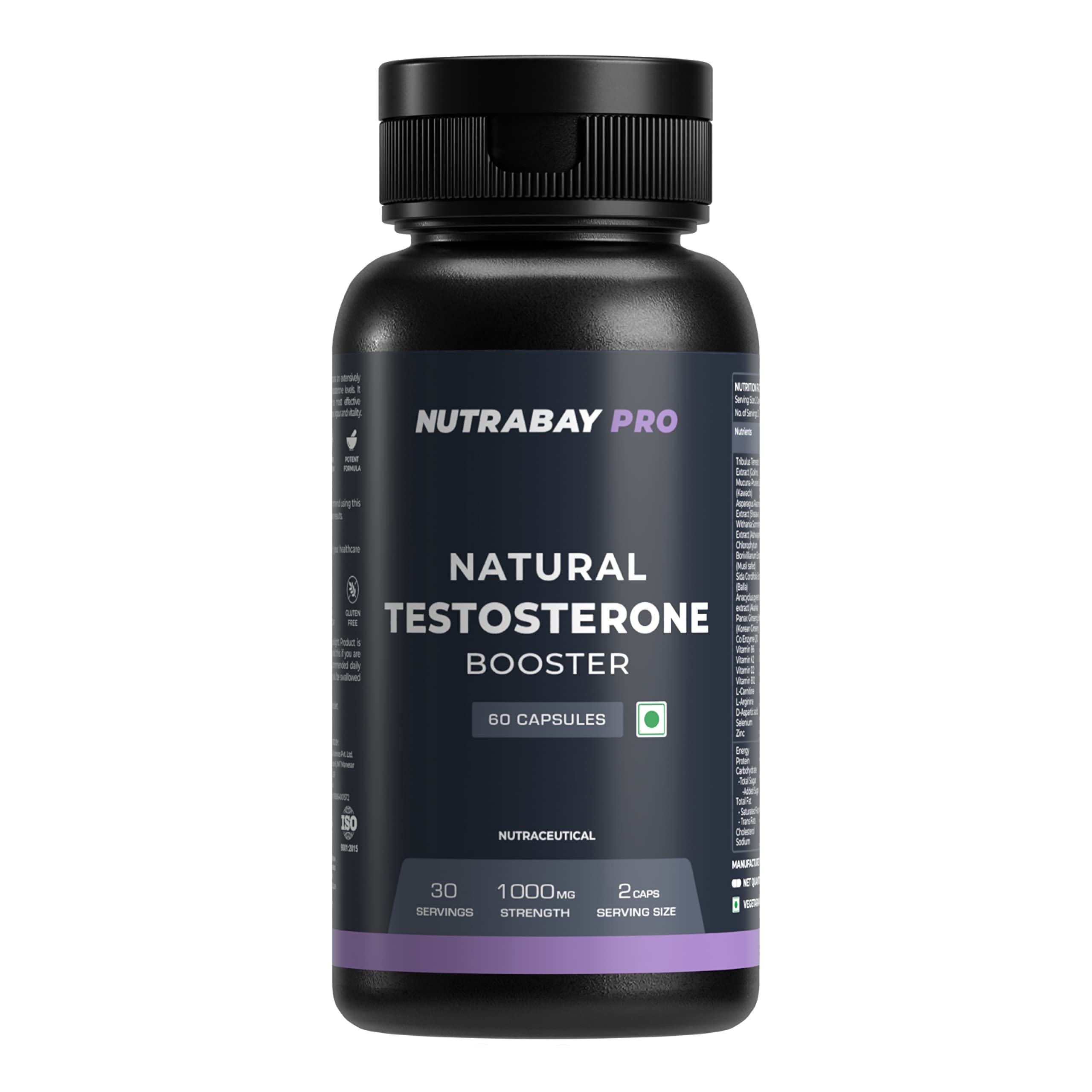 Nutrabay Pro Natural Testosterone Booster - Natural Testosterone Support for Energy, Performance, Stamina & Muscle Growth - 1000mg, 60 Veg Count Capsules (B08QCMLXC8) Amazon Price History, Amazon Price Tracker