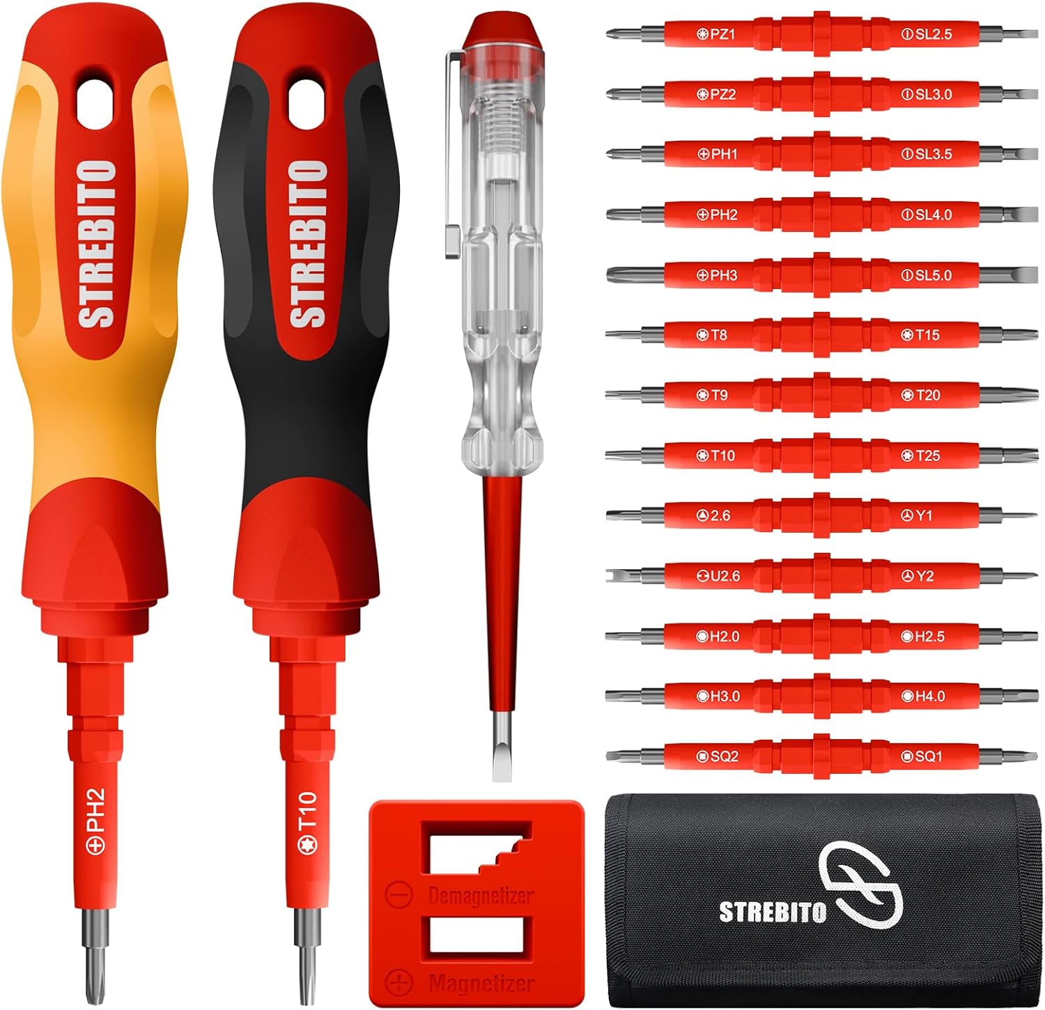 STREBITO 1000V Insulated Screwdriver, 30 in 1 Insulated Electrical Screwdriver Set with Interchangeable Double-ended Bits, Ergonomic Handle, Magnetic Design Electrical Tools for Electrician Household