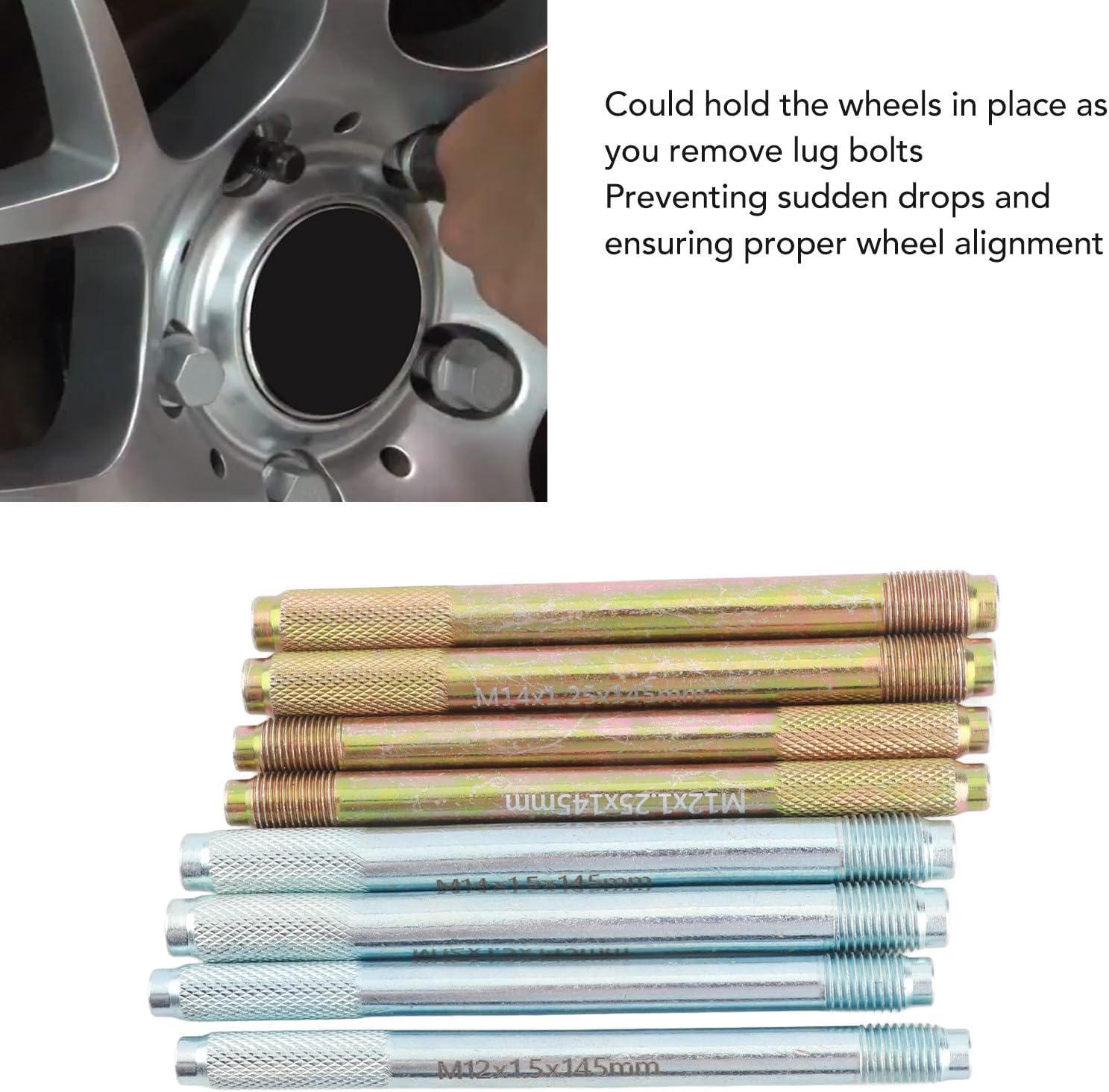 Hapivida 8Pcs Wheel Alignment Pin, Metal Wheel Stud Alignment Guide Tool Wheel Hanger Positioning Guide Balancing Tools