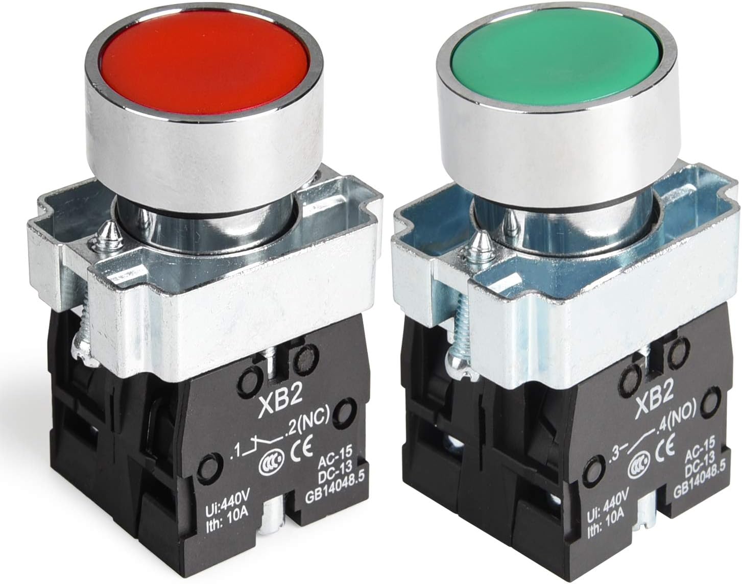 APIELE 2PCS 22MM Momentary Push Button Switch Red Green 1NO 1NC Metal Head XB2-11BN-G&R (1 Red 1 Green)