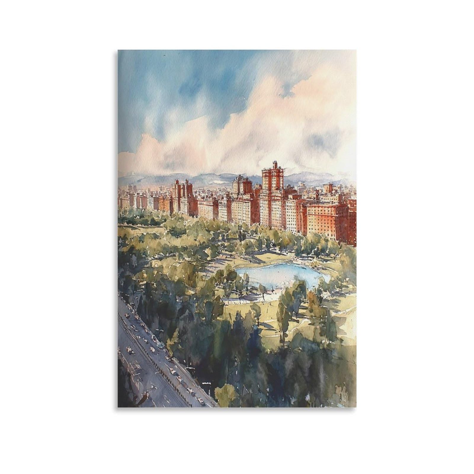 XWYMXZ Central Park Watercolor Print Manhattan Poster 20x30inch(50x75cm) Vintage Watercolor Canvas Art