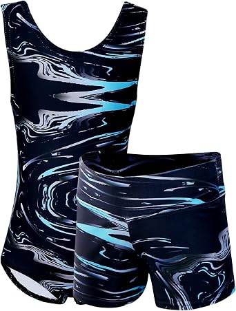 Dancina Marble Line Gymnastics Leotard with Shorts Set for Girls   Soft, Stretchy & Durable, True to Size & Easy to Wash