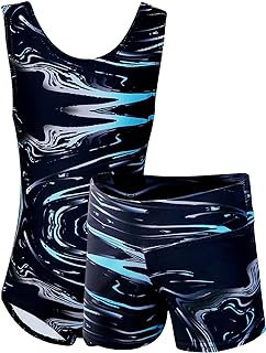 Marble Line Gymnastics Leotard with Shorts Set for Girls – Soft, Stretchy & Durable, True to Size & Easy to Wash