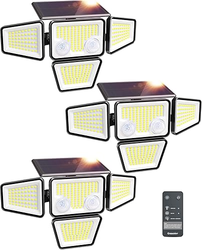 Miniatura 10 de Ensenior Luces solares para exteriores, sensor de movimiento, luz exterior con control remoto, IP65, impermeable, 279 LED, 4 cabezales, luz de