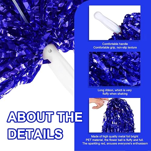 Miniatura 3 de cssopenss Pompones de animadora de papel de aluminio de metal con asas de plástico, pompones de animación para animar en deportes, reuniones de