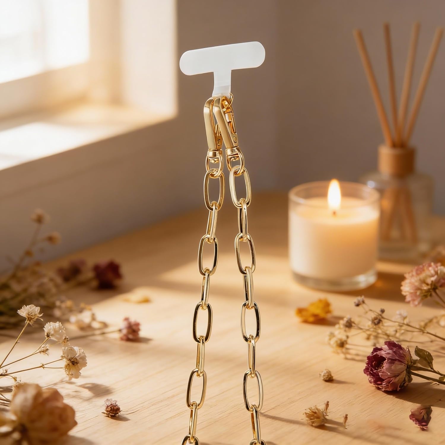 Crossbody Phone Lanyard Chain Shoulder CellPhone Strap Phone Charm Neck Chain iPhone Holder 3 Pad Patche Tether Universal for iPhone 16 Pro Max 15 14 11 Samsung S24 Flip 5 Google Moto Gold - Image 4