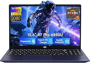 NIMO 15.6" FHD Light-Gaming-Laptop, 8 Cores AMD Ryzen 7 Pro 6850U 16GB LPDDR5 RAM 512GB SSD (Beat i7-1360P Up to 4.7GHz) GPU AMD Radeon 680M IPS Computer with 100W Type-C Backlit Keyboard Fingerprint