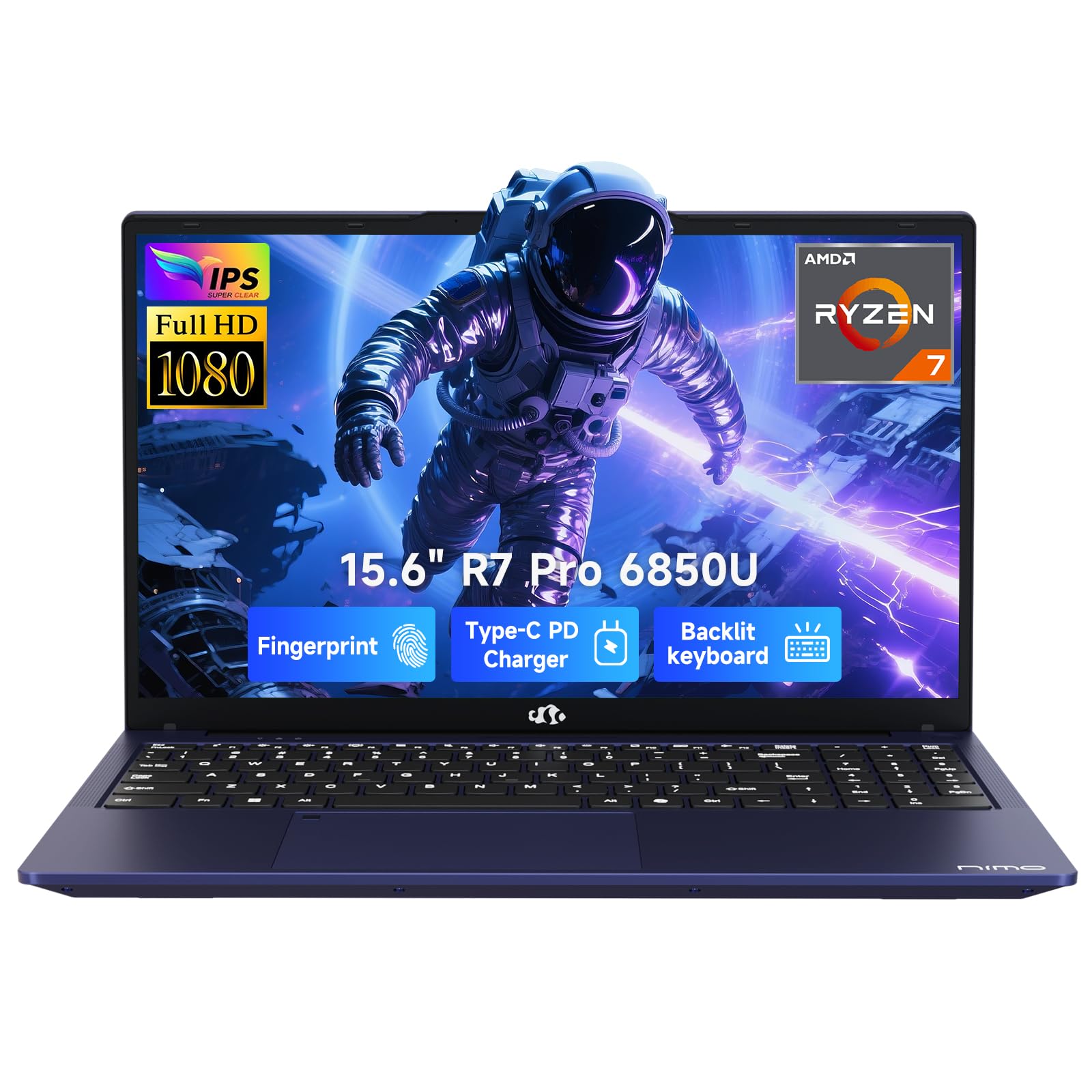 15.6" FHD Light-Gaming-Laptop, 8 Cores AMD Ryzen 7 Pro 6850U 16GB LPDDR5 RAM 512GB SSD (Beat i7-1360P Up to 4.7GHz) GPU AMD Radeon 680M IPS Computer with 100W Type-C Backlit Keyboard Fingerprint