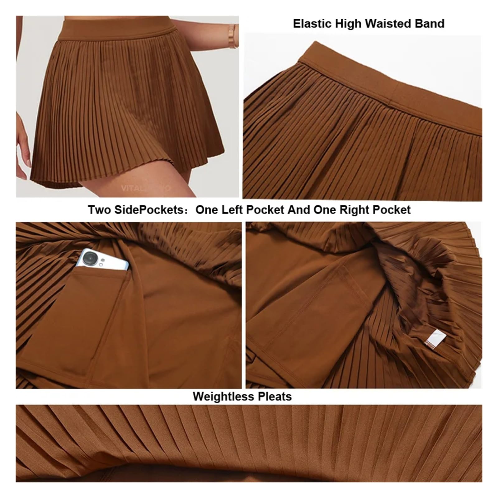 Gonna da Tennis Gonna da Tennis e Golf Donna a Vita Alta con Tasche Pantaloncini Interni for Gonna-Pantaloncino Sportiva