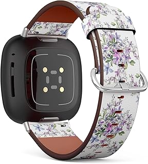 CJBROES Replacement Leather Watch Band, Compatible with Fitbit Versa 3 and Fitbit Sense of Wristband Bracelet Accessory - Wild Flowers Watercolor
