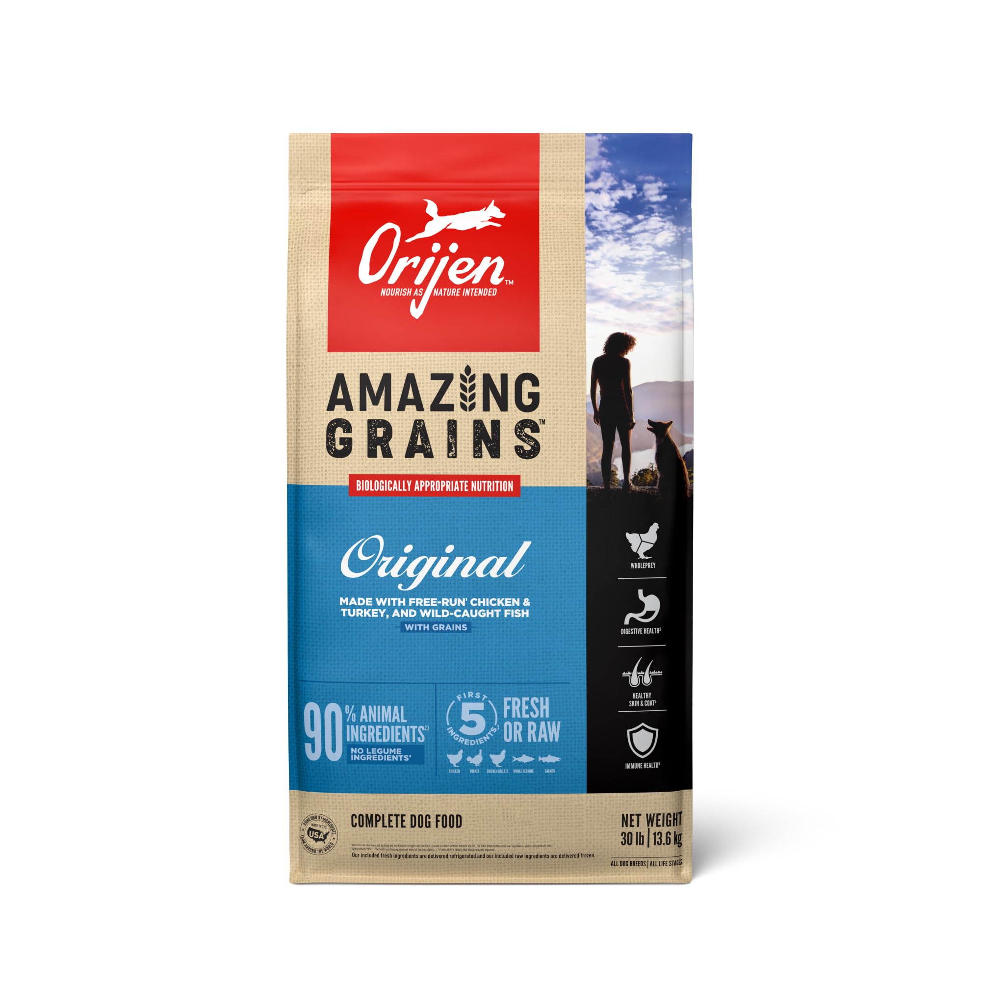 ORIJEN Amazing Grains Dry Dog Food Original Recipe 30lb Bag