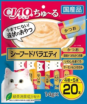 CIAO Churu Cat Snacks, Seafood Variety Pack, 0.5 oz 14 g x 20 Packs