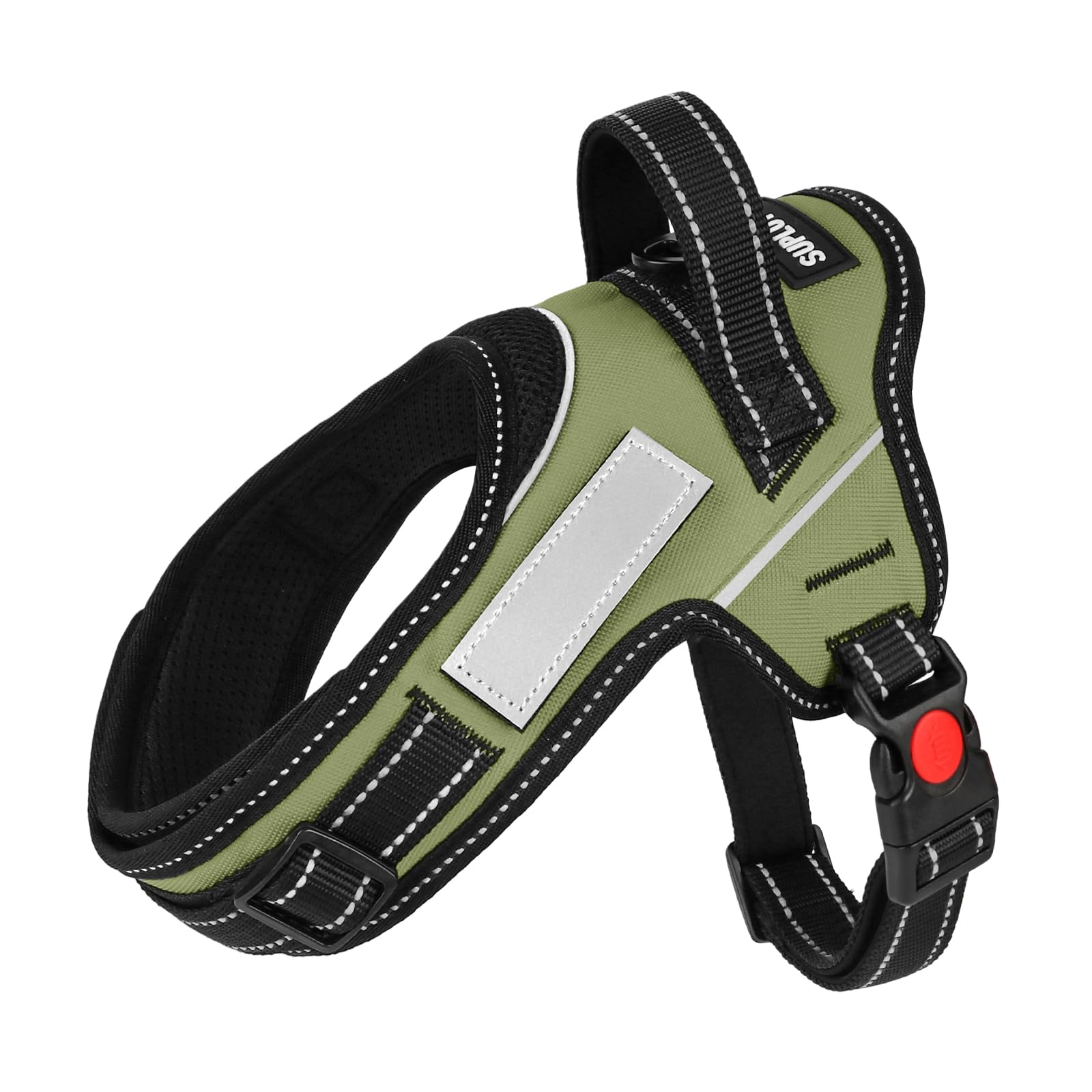 SuplutuX Soft No Pull Dog Harness - Green, Reflective Strips, Customizable Hook-and-Loop Patches, Adjustable Breathable Vest with Soft Neck Pad & Locking Buckle for Small Medium Large Dogs-L
